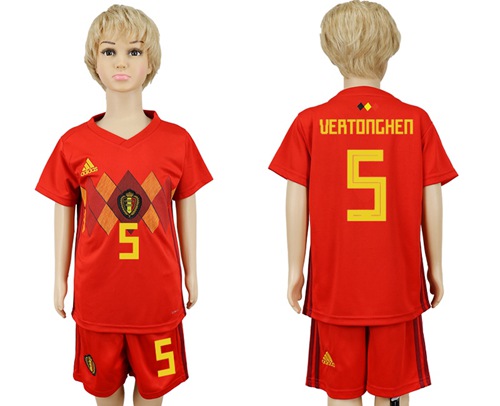 Belgium #5 Vertonghen Red Home Kid Soccer Country Jersey
